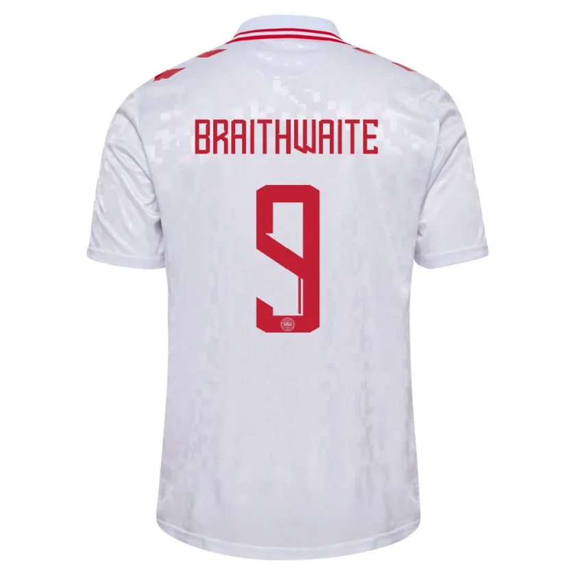 Danxen Hombre Camiseta Dinamarca Martin Braithwaite #9 Blanco 2ª Equipación 24-26 La Camisa México