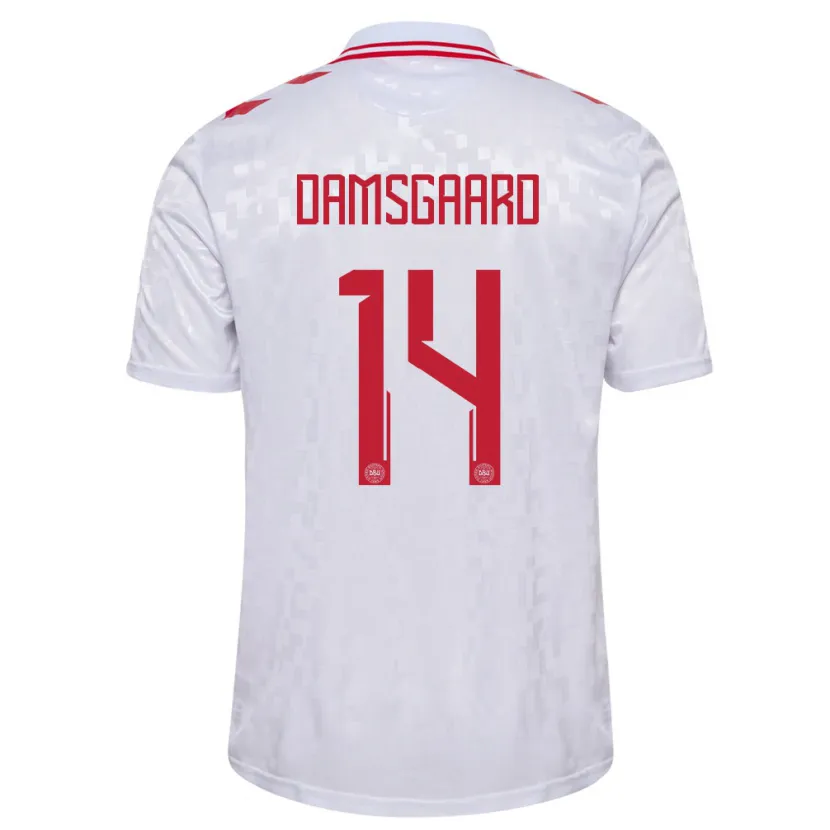 Danxen Hombre Camiseta Dinamarca Mikkel Damsgaard #14 Blanco 2ª Equipación 24-26 La Camisa México