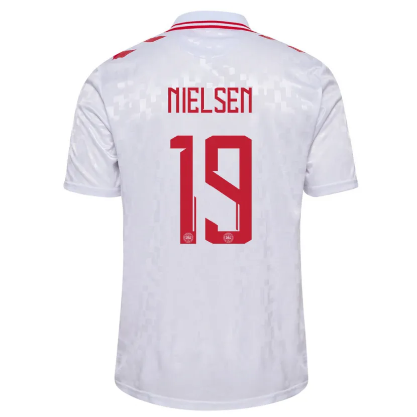 Danxen Hombre Camiseta Dinamarca Casper Nielsen #19 Blanco 2ª Equipación 24-26 La Camisa México