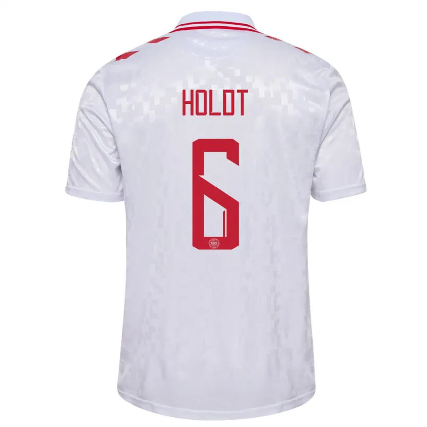 Danxen Hombre Camiseta Dinamarca Olivia Holdt #6 Blanco 2ª Equipación 24-26 La Camisa México