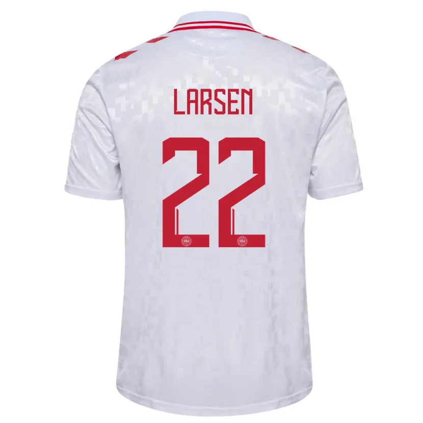 Danxen Hombre Camiseta Dinamarca Kathrine Larsen #22 Blanco 2ª Equipación 24-26 La Camisa México