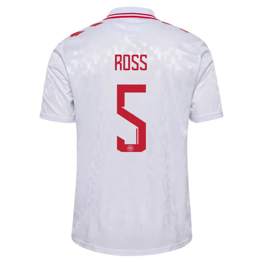 Danxen Hombre Camiseta Dinamarca Mathias Ross #5 Blanco 2ª Equipación 24-26 La Camisa México