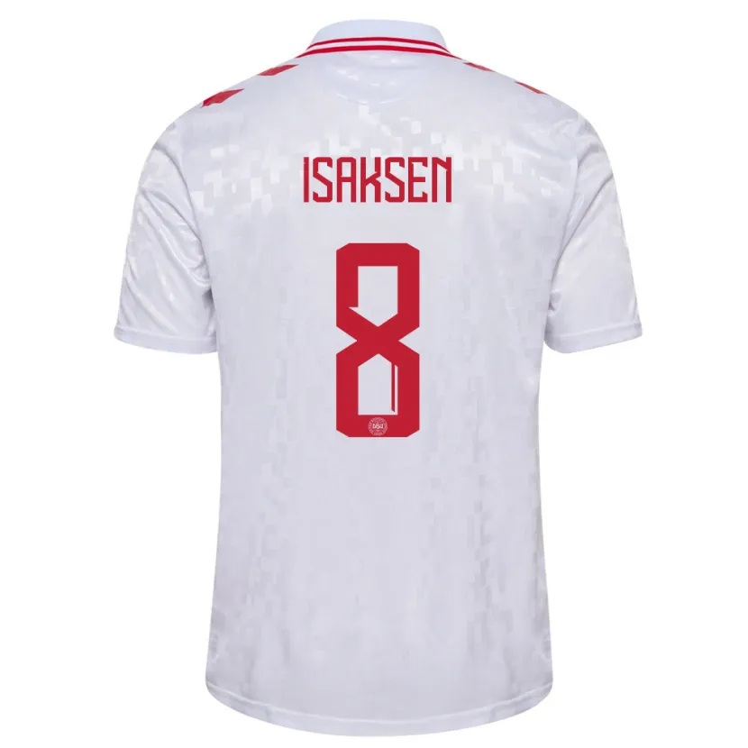Danxen Hombre Camiseta Dinamarca Gustav Isaksen #8 Blanco 2ª Equipación 24-26 La Camisa México