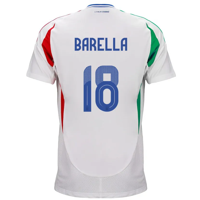 Danxen Hombre Camiseta Italia Nicolò Barella #18 Blanco 2ª Equipación 24-26 La Camisa México