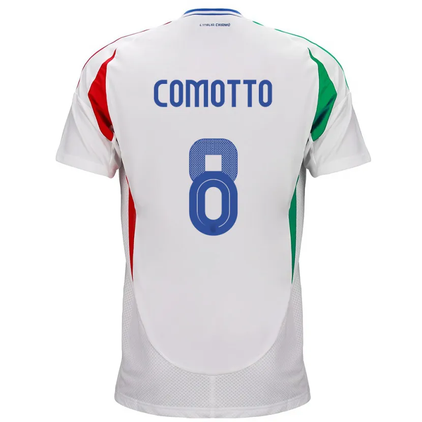 Danxen Hombre Camiseta Italia Christian Comotto #8 Blanco 2ª Equipación 24-26 La Camisa México