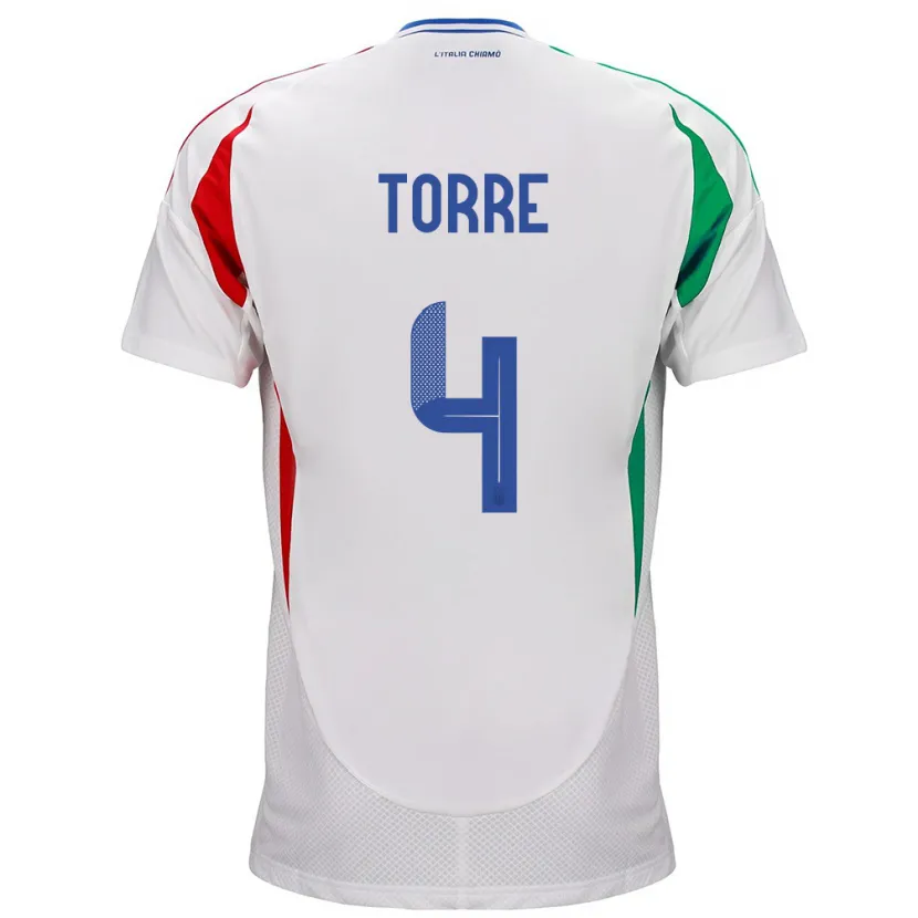 Danxen Hombre Camiseta Italia Pietro La Torre #4 Blanco 2ª Equipación 24-26 La Camisa México