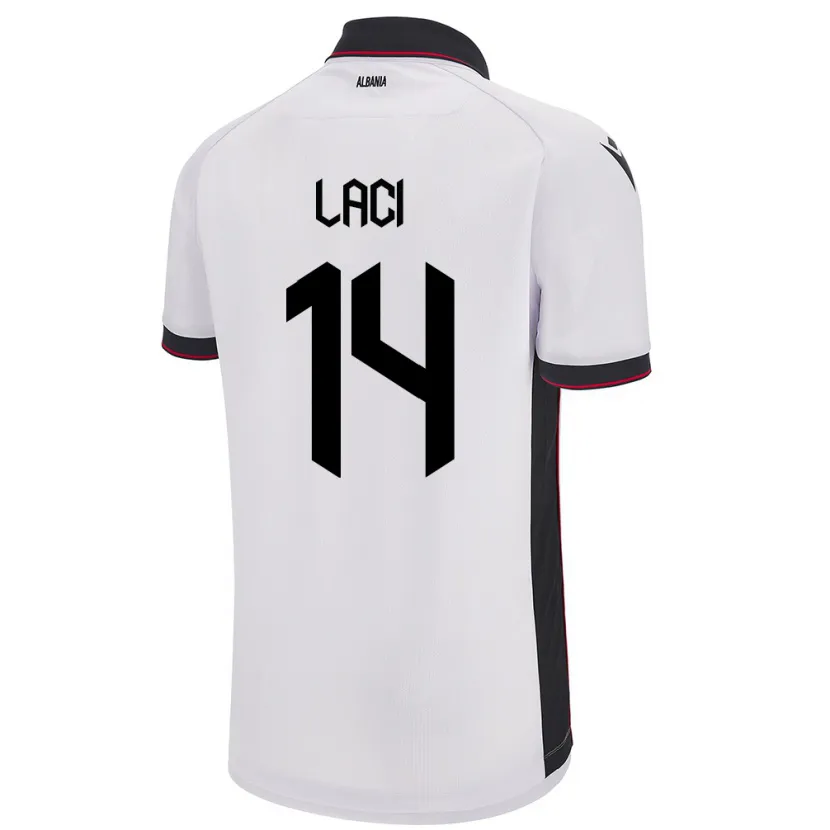 Danxen Hombre Camiseta Albania Qazim Laci #14 Blanco 2ª Equipación 24-26 La Camisa México