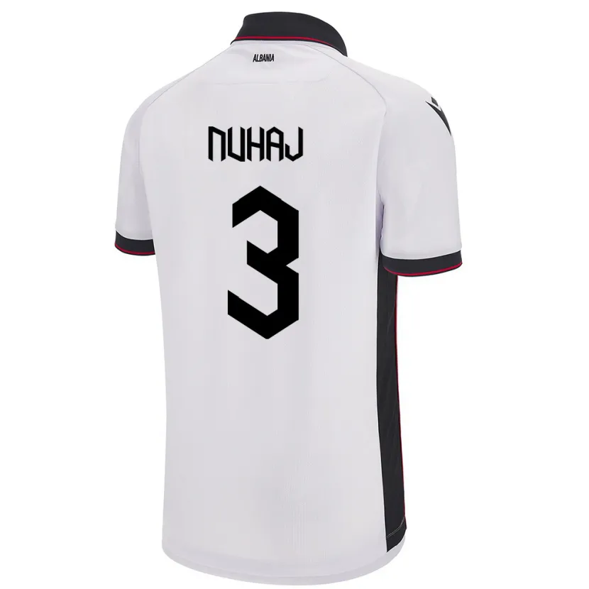 Danxen Hombre Camiseta Albania Fabjano Nuhaj #3 Blanco 2ª Equipación 24-26 La Camisa México