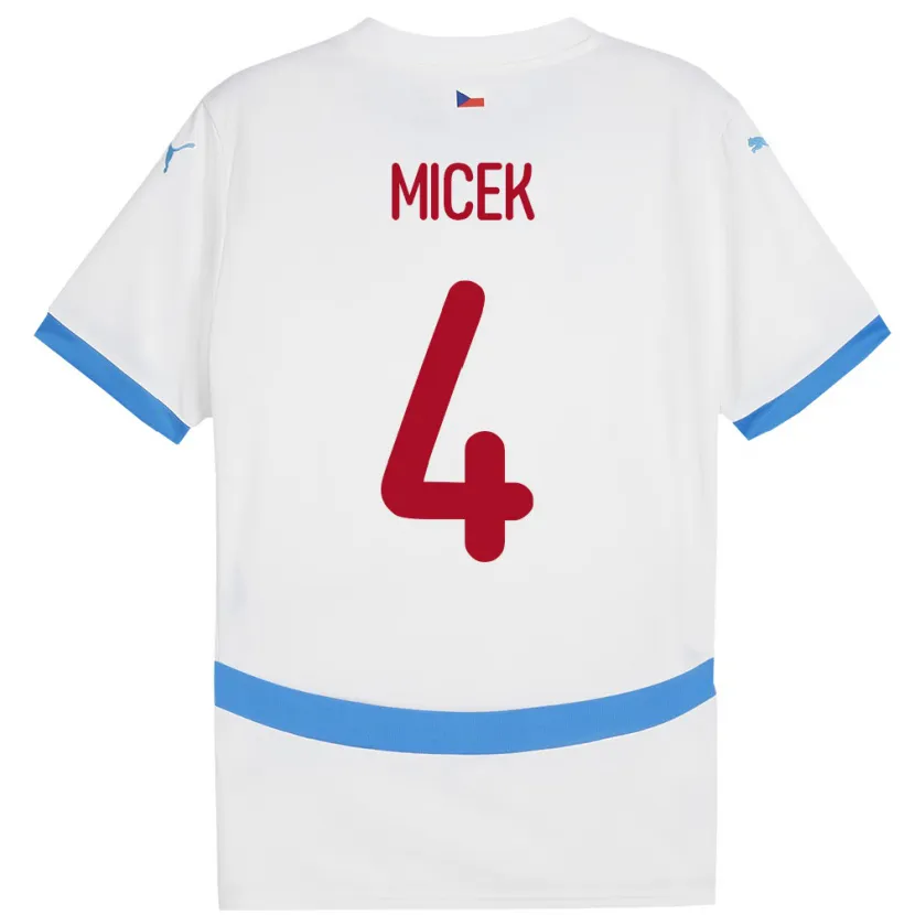 Danxen Hombre Camiseta Chequia Jiri Micek #4 Blanco 2ª Equipación 24-26 La Camisa México
