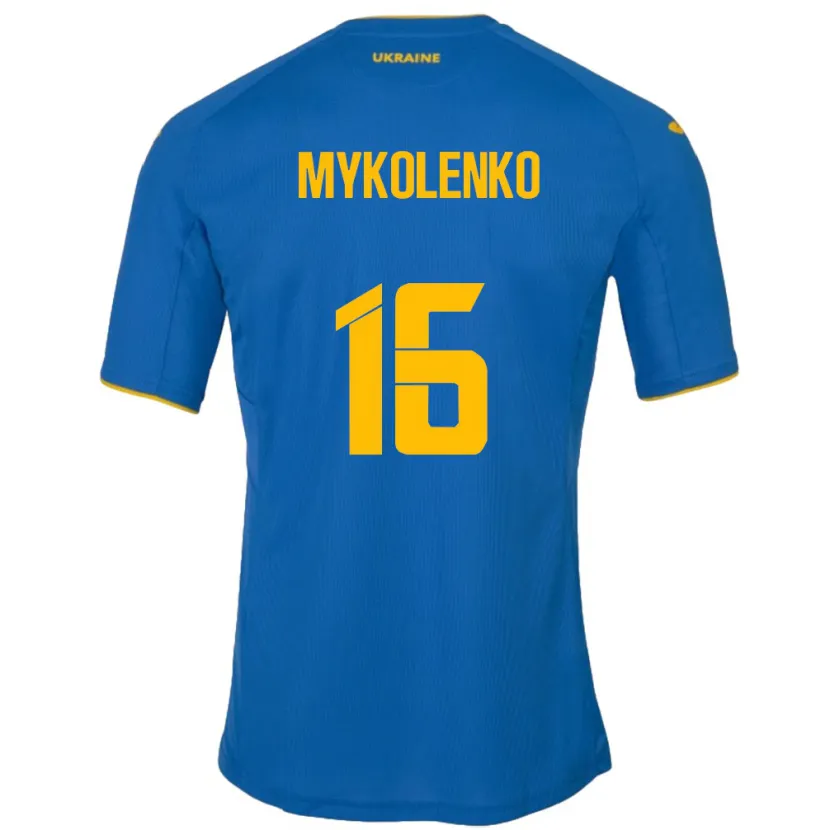 Danxen Hombre Camiseta Ucrania Vitaliy Mykolenko #16 Azul 2ª Equipación 24-26 La Camisa México