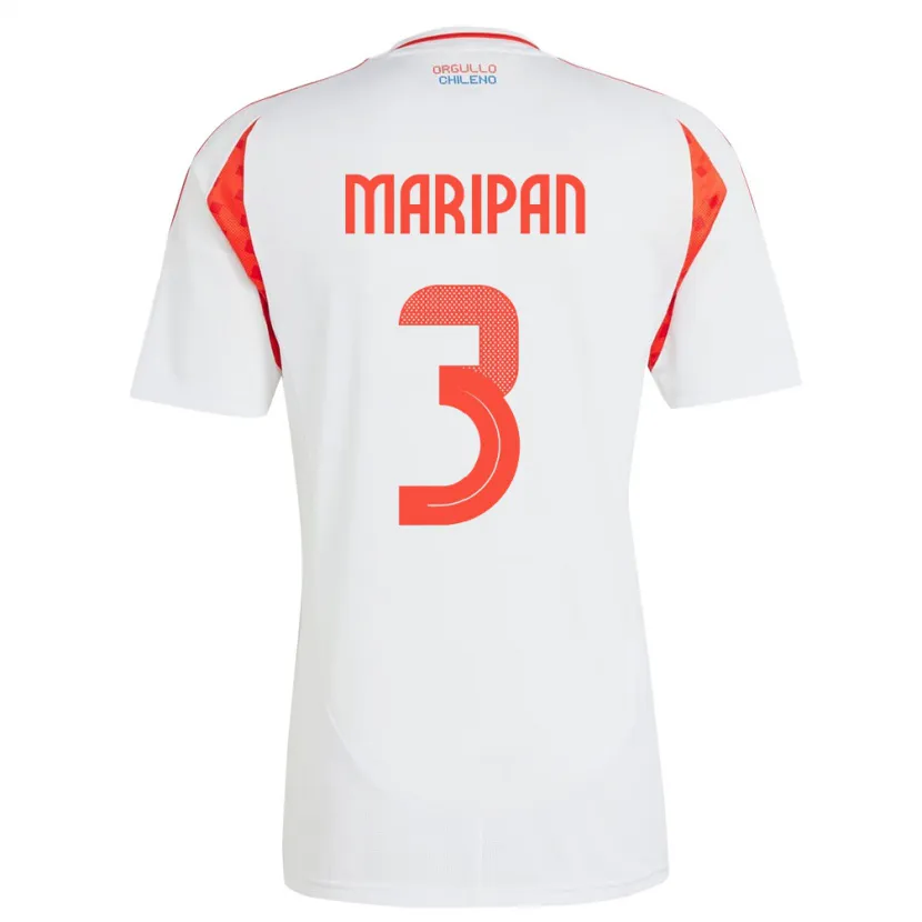 Danxen Hombre Camiseta Chile Guillermo Maripán #3 Blanco 2ª Equipación 24-26 La Camisa México