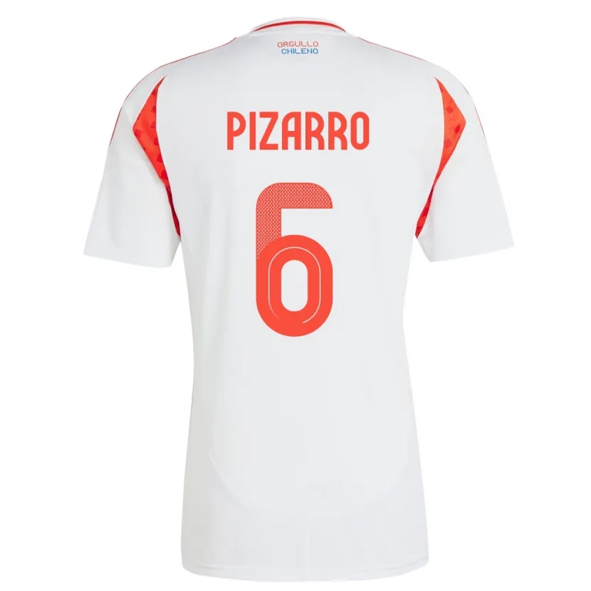 Danxen Hombre Camiseta Chile Vicente Pizarro #6 Blanco 2ª Equipación 24-26 La Camisa México