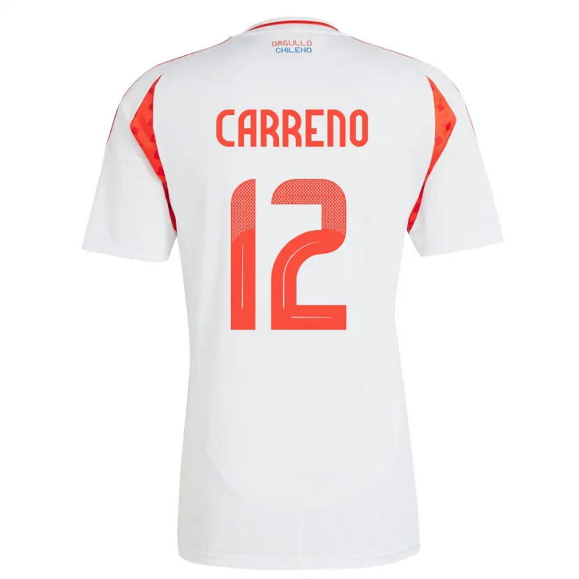 Danxen Hombre Camiseta Chile Diego Carreño #12 Blanco 2ª Equipación 24-26 La Camisa México
