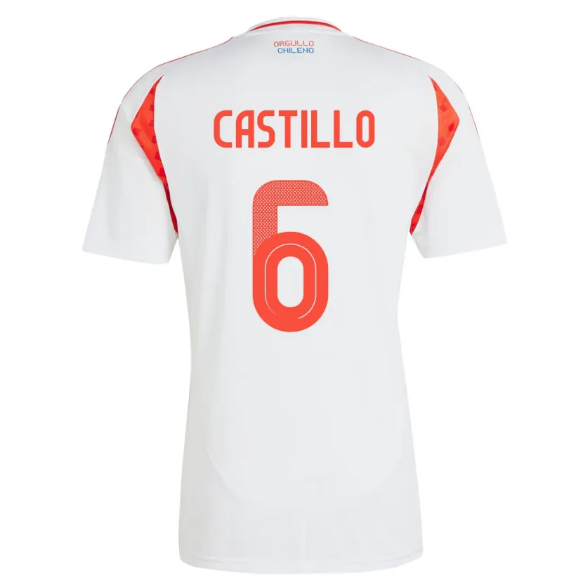 Danxen Hombre Camiseta Chile Cristóbal Castillo #6 Blanco 2ª Equipación 24-26 La Camisa México