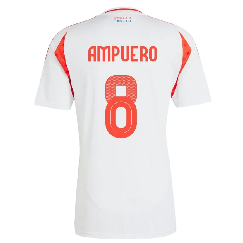 Danxen Hombre Camiseta Chile Benjamín Ampuero #8 Blanco 2ª Equipación 24-26 La Camisa México