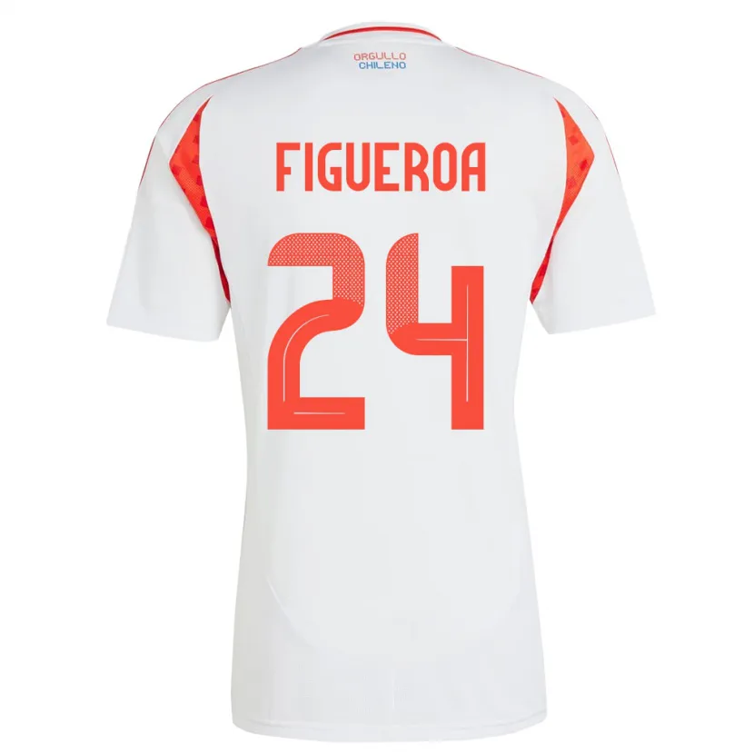 Danxen Hombre Camiseta Chile Ámbar Figueroa #24 Blanco 2ª Equipación 24-26 La Camisa México