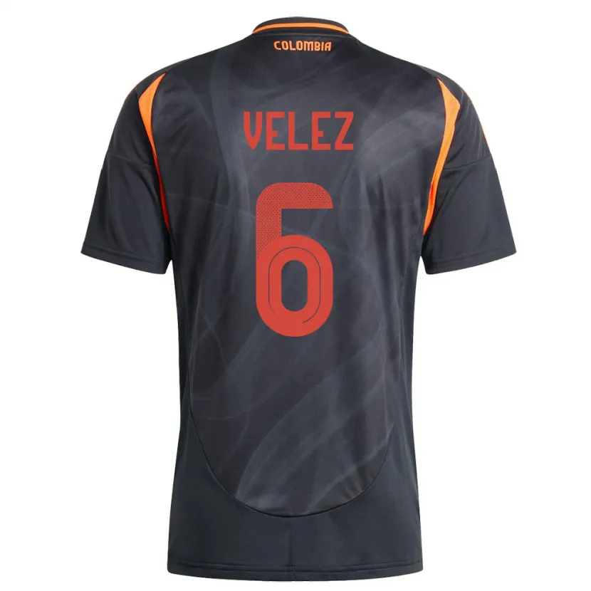 Danxen Hombre Camiseta Colombia Jhon Vélez #6 Negro 2ª Equipación 24-26 La Camisa México
