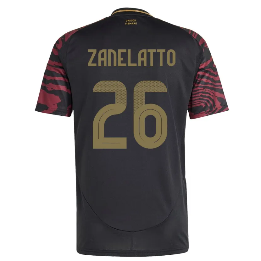 Danxen Hombre Camiseta Perú Franco Zanelatto #26 Negro 2ª Equipación 24-26 La Camisa México
