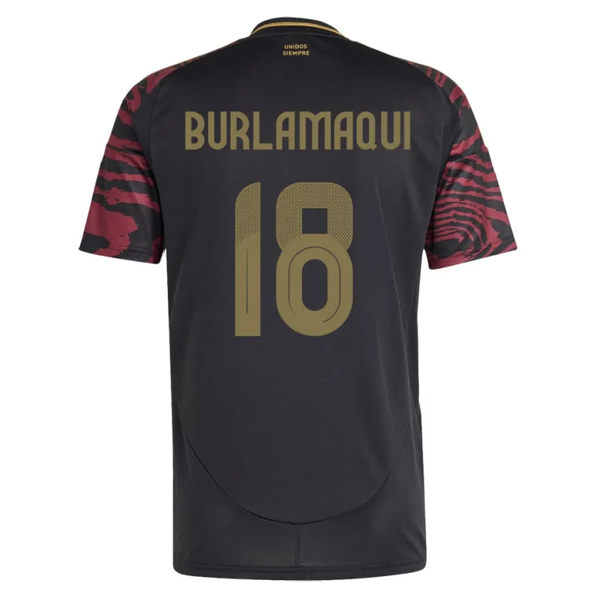 Danxen Hombre Camiseta Perú Alessandro Burlamaqui #18 Negro 2ª Equipación 24-26 La Camisa México
