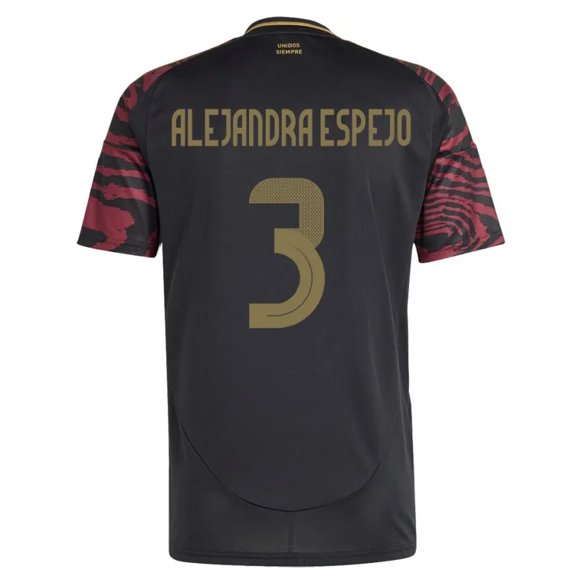 Danxen Hombre Camiseta Perú María Alejandra Espejo #3 Negro 2ª Equipación 24-26 La Camisa México