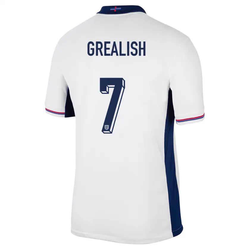 Danxen Mujer Camiseta Inglaterra Jack Grealish #7 Blanco 1ª Equipación 24-26 La Camisa México