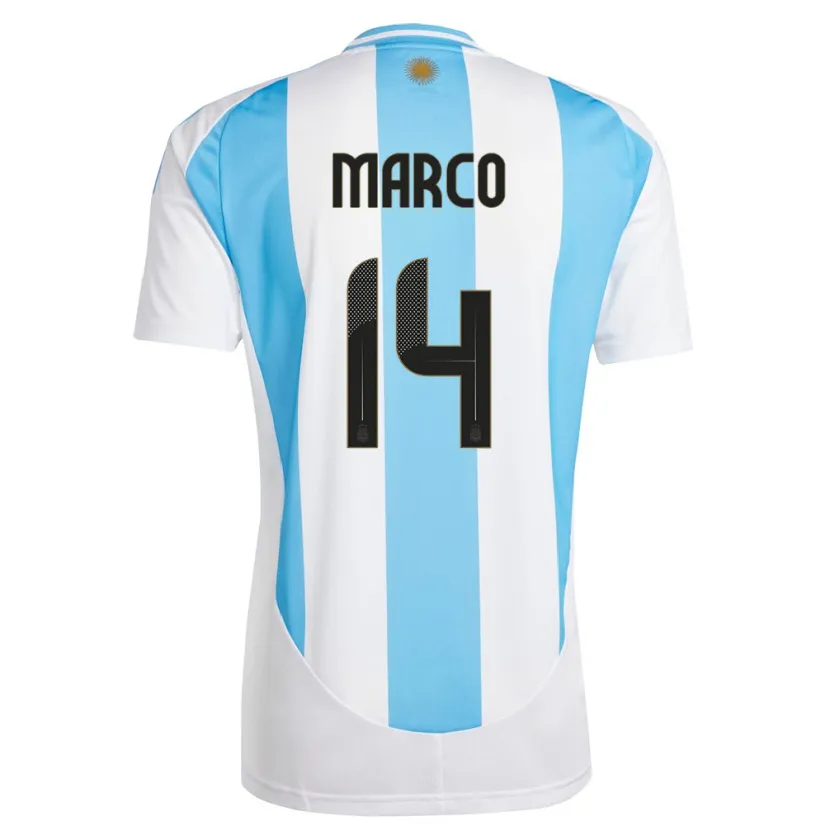 Danxen Mujer Camiseta Argentina Francisco Marco #14 Blanco Azul 1ª Equipación 24-26 La Camisa México