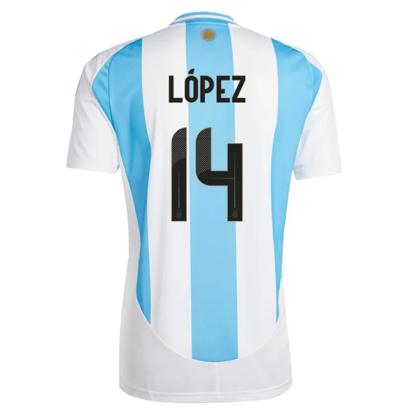 Danxen Mujer Camiseta Argentina Lautaro Lopez #14 Blanco Azul 1ª Equipación 24-26 La Camisa México