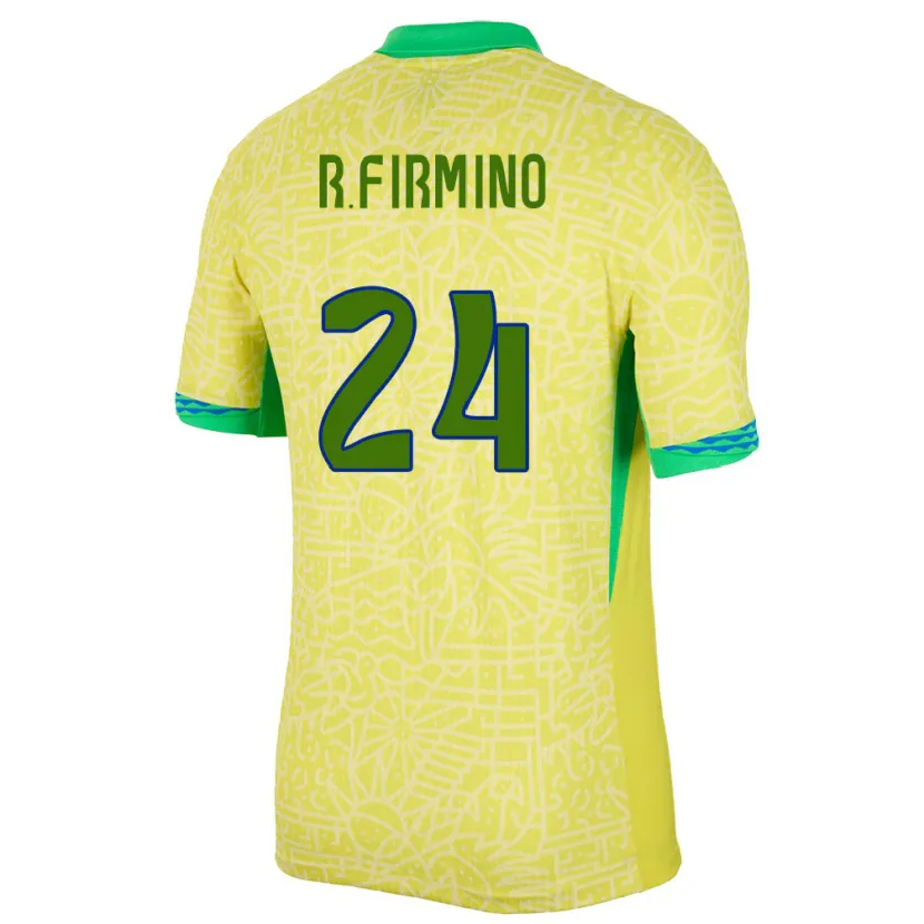 Danxen Mujer Camiseta Brasil Roberto Firmino #24 Amarillo 1ª Equipación 24-26 La Camisa México