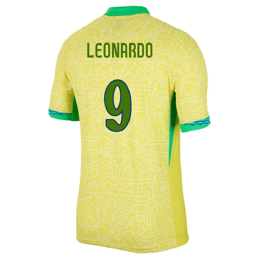 Danxen Mujer Camiseta Brasil Marcos Leonardo #9 Amarillo 1ª Equipación 24-26 La Camisa México