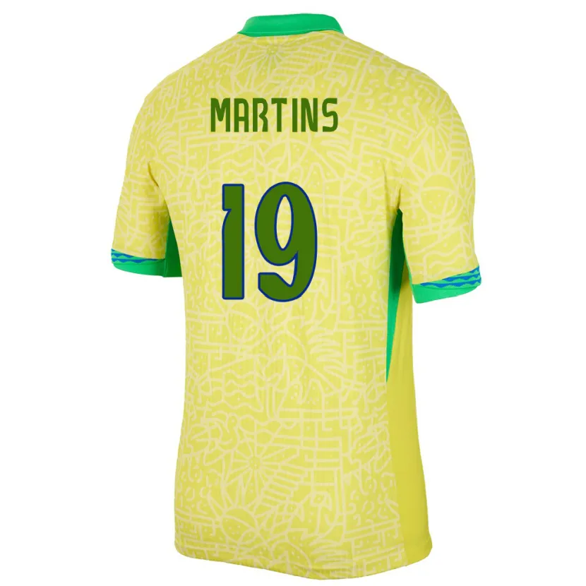Danxen Mujer Camiseta Brasil Matheus Martins #19 Amarillo 1ª Equipación 24-26 La Camisa México