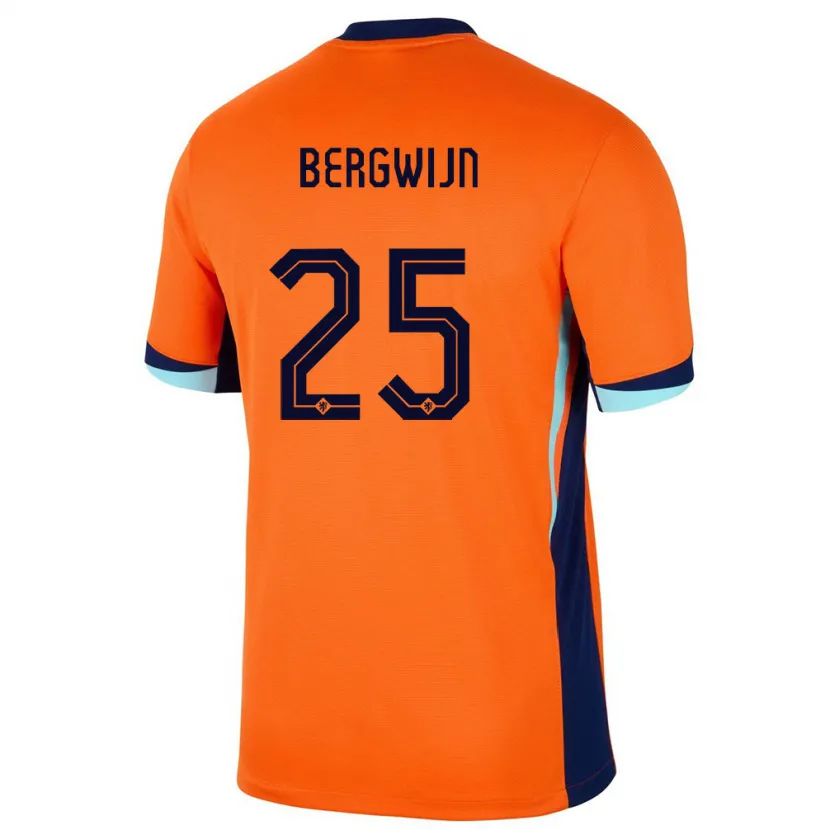 Danxen Mujer Camiseta Países Bajos Steven Bergwijn #25 Naranja 1ª Equipación 24-26 La Camisa México