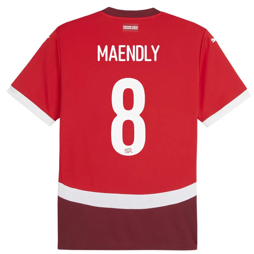Danxen Mujer Camiseta Suiza Sandy Maendly #8 Rojo 1ª Equipación 24-26 La Camisa México