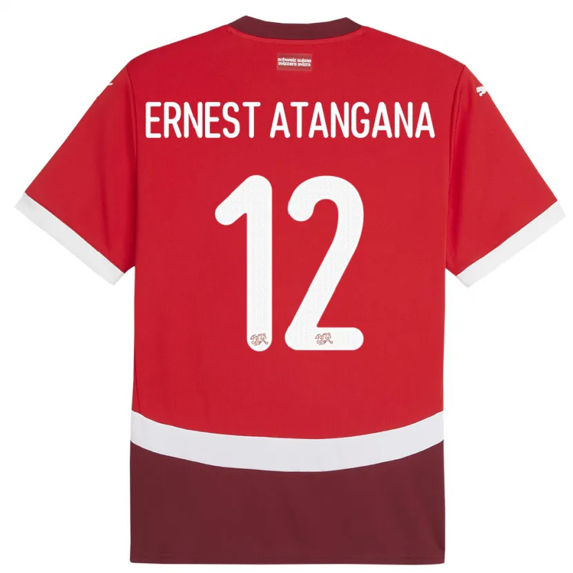 Danxen Mujer Camiseta Suiza Brian Ernest Atangana #12 Rojo 1ª Equipación 24-26 La Camisa México
