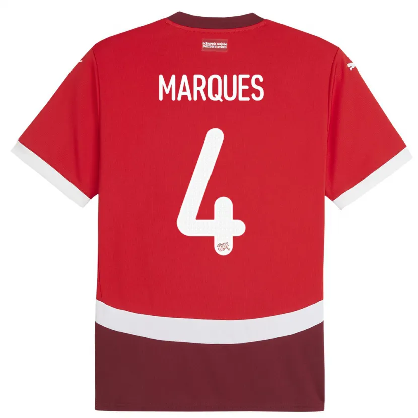 Danxen Mujer Camiseta Suiza Christian Marques #4 Rojo 1ª Equipación 24-26 La Camisa México