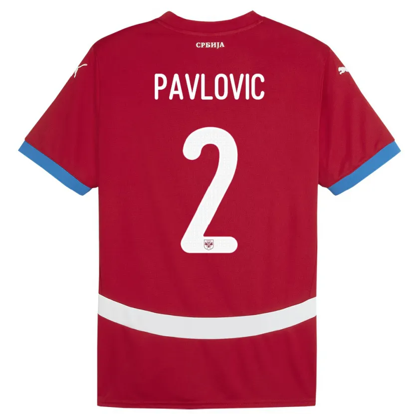 Danxen Mujer Camiseta Serbia Strahinja Pavlovic #2 Rojo 1ª Equipación 24-26 La Camisa México