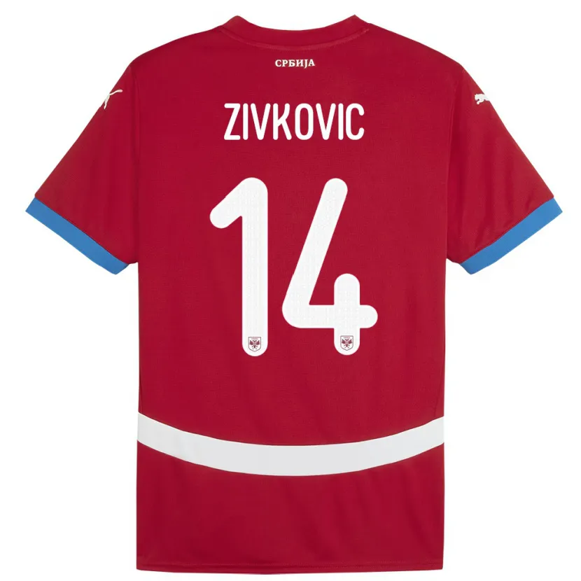 Danxen Mujer Camiseta Serbia Andrija Zivkovic #14 Rojo 1ª Equipación 24-26 La Camisa México