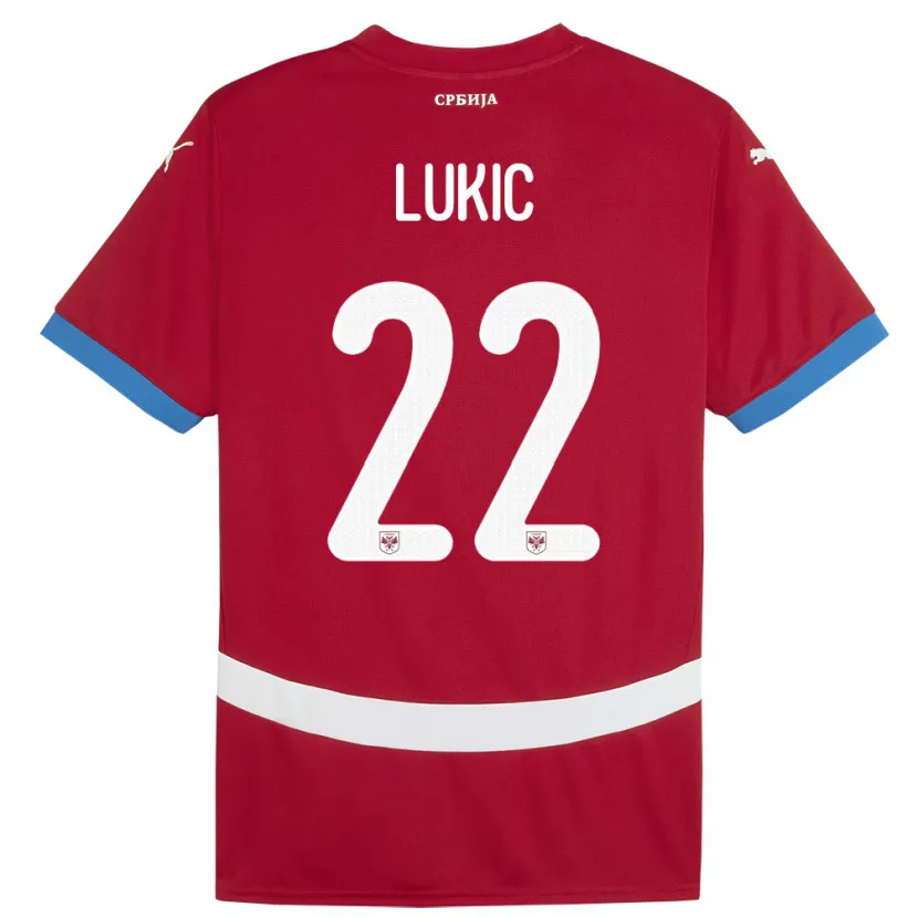 Danxen Mujer Camiseta Serbia Sasa Lukic #22 Rojo 1ª Equipación 24-26 La Camisa México