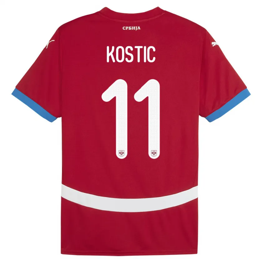 Danxen Mujer Camiseta Serbia Filip Kostic #11 Rojo 1ª Equipación 24-26 La Camisa México