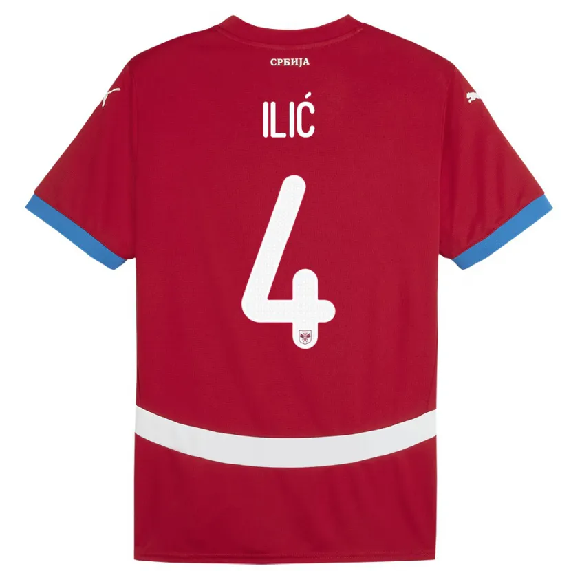 Danxen Mujer Camiseta Serbia Marija Ilic #4 Rojo 1ª Equipación 24-26 La Camisa México