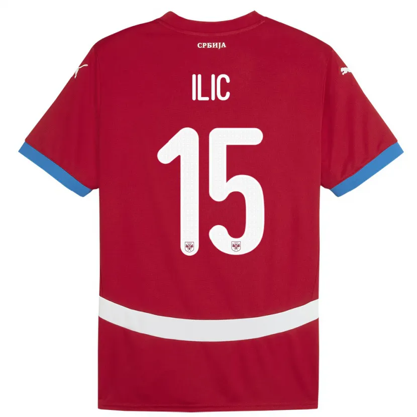 Danxen Mujer Camiseta Serbia Mihajlo Ilic #15 Rojo 1ª Equipación 24-26 La Camisa México