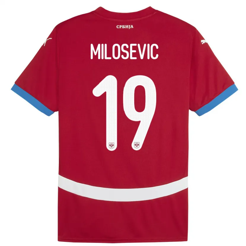 Danxen Mujer Camiseta Serbia Jovan Milosevic #19 Rojo 1ª Equipación 24-26 La Camisa México