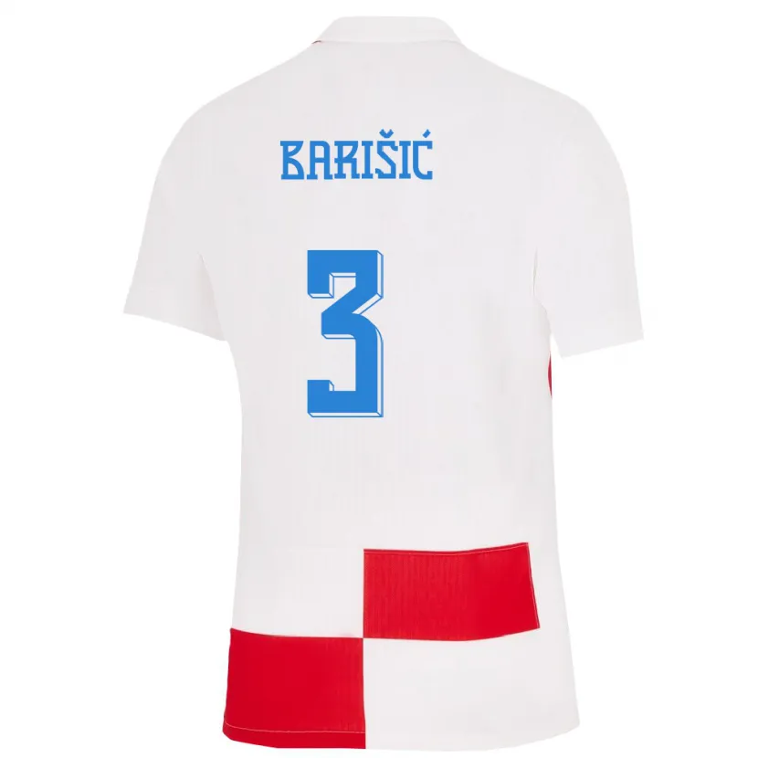 Danxen Mujer Camiseta Croacia Borna Barisic #3 Blanco Rojo 1ª Equipación 24-26 La Camisa México