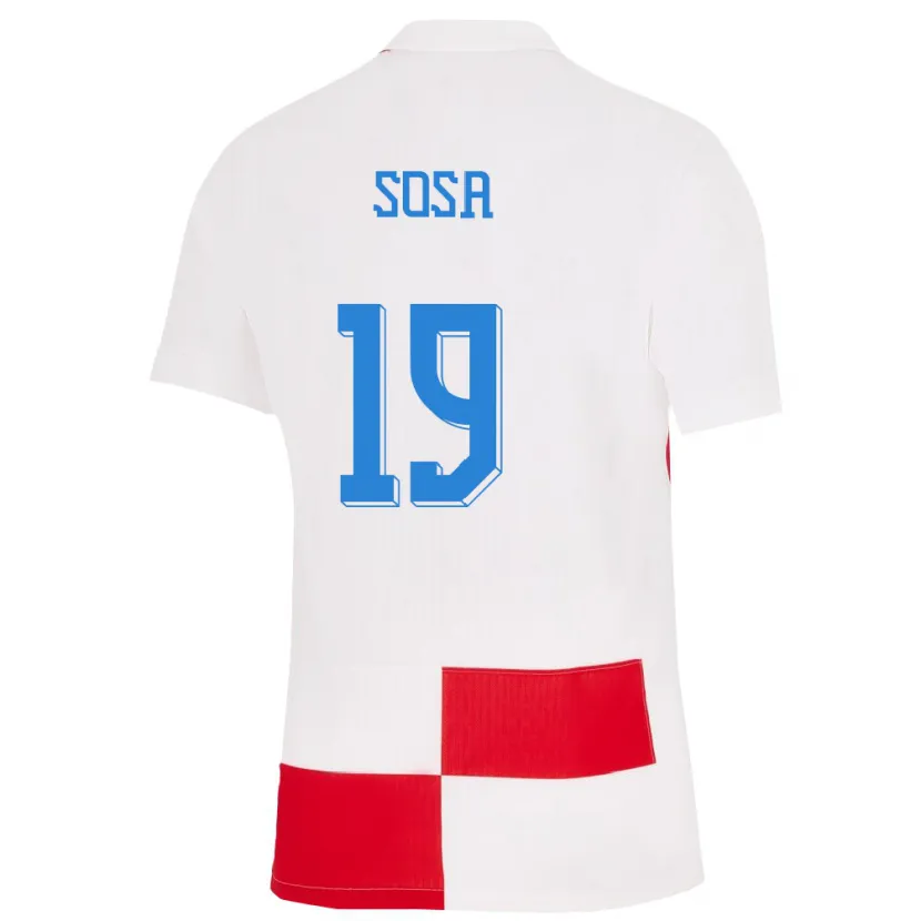 Danxen Mujer Camiseta Croacia Borna Sosa #19 Blanco Rojo 1ª Equipación 24-26 La Camisa México