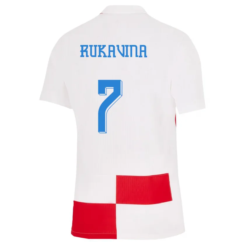 Danxen Mujer Camiseta Croacia Gabriel Rukavina #7 Blanco Rojo 1ª Equipación 24-26 La Camisa México