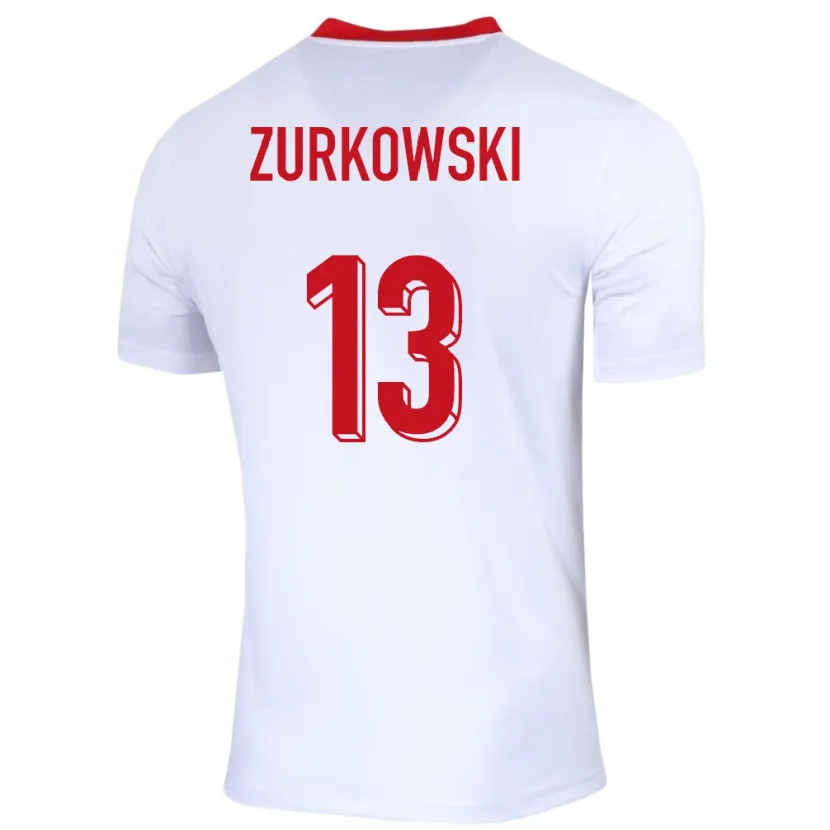 Danxen Mujer Camiseta Polonia Szymon Zurkowski #13 Blanco 1ª Equipación 24-26 La Camisa México
