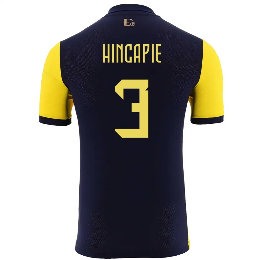 Danxen Mujer Camiseta Ecuador Piero Hincapie #3 Amarillo 1ª Equipación 24-26 La Camisa México