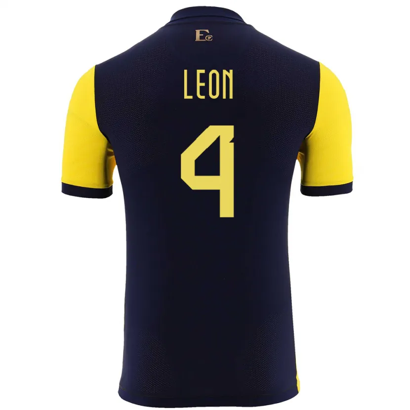 Danxen Mujer Camiseta Ecuador Fernando Leon #4 Amarillo 1ª Equipación 24-26 La Camisa México