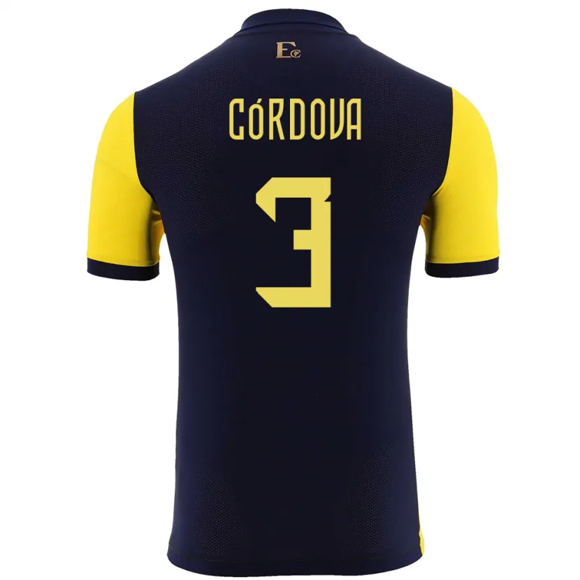 Danxen Mujer Camiseta Ecuador Luis Cordova #3 Amarillo 1ª Equipación 24-26 La Camisa México