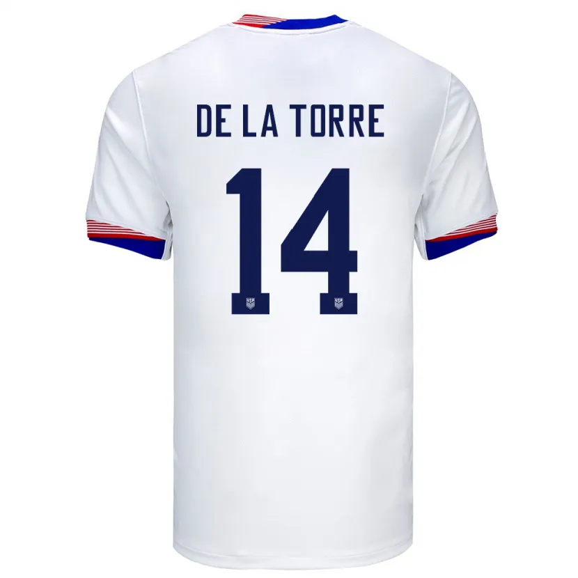 Danxen Mujer Camiseta Estados Unidos Luca De La Torre #14 Blanco 1ª Equipación 24-26 La Camisa México
