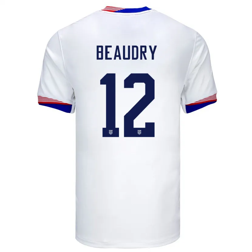 Danxen Mujer Camiseta Estados Unidos Adam Beaudry #12 Blanco 1ª Equipación 24-26 La Camisa México